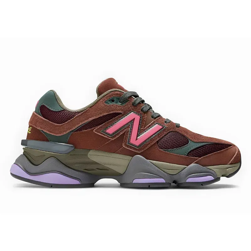 New Balance 9060 Burgundy u kombinaciji crvene i braon boje — bočni pogled