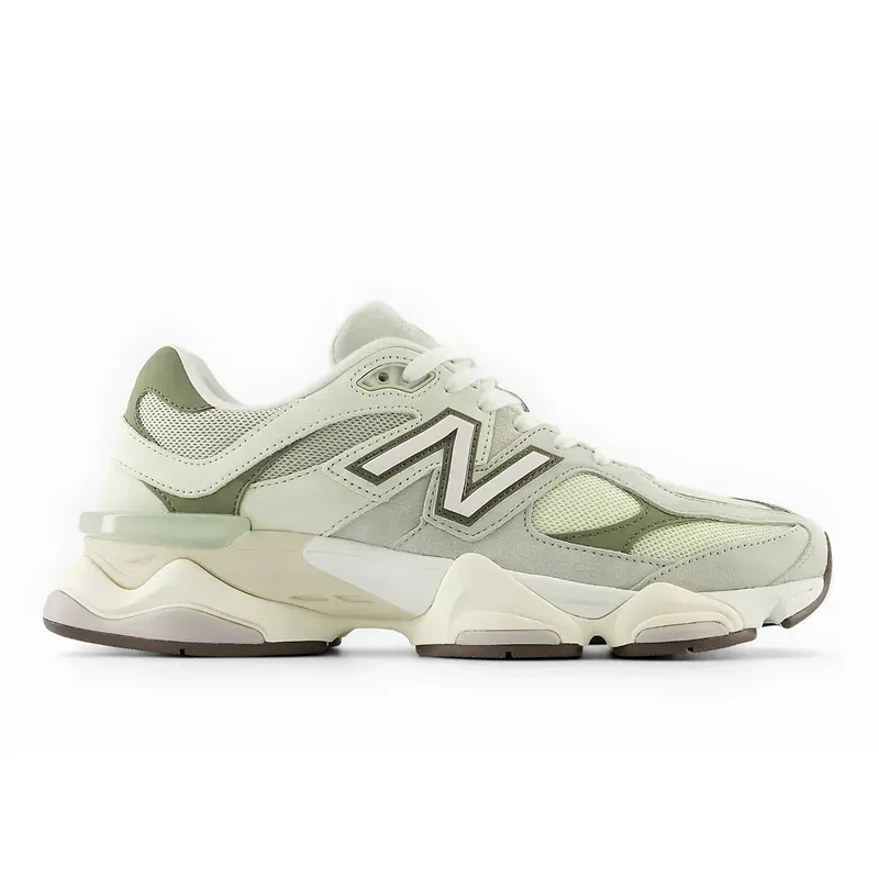 New Balance 9060 Olivine u kombinaciji bele i zelene boje — bočni pogled