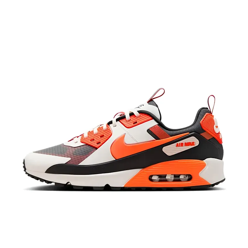 Nike Air Max 90 Drift Smoke Grey Safety Orange u kombinaciji bele i narandžaste boje — bočni pogled