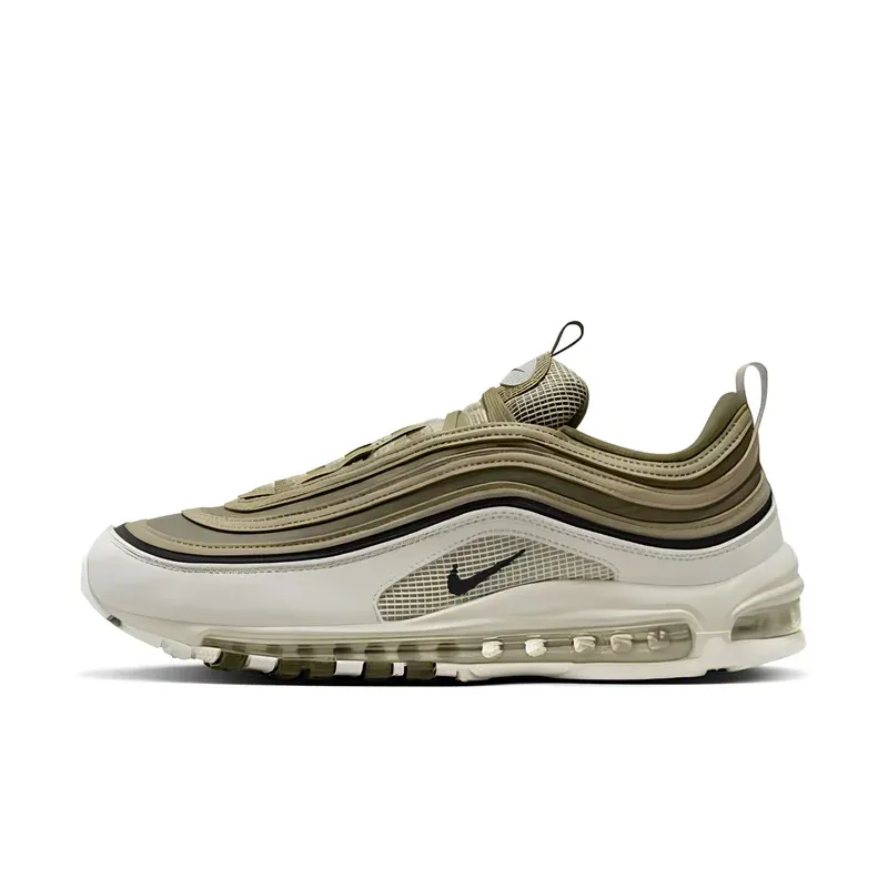 Nike Air Max 97 Light Bone Medium Olive u kombinaciji bež i zelene boje — bočni pogled