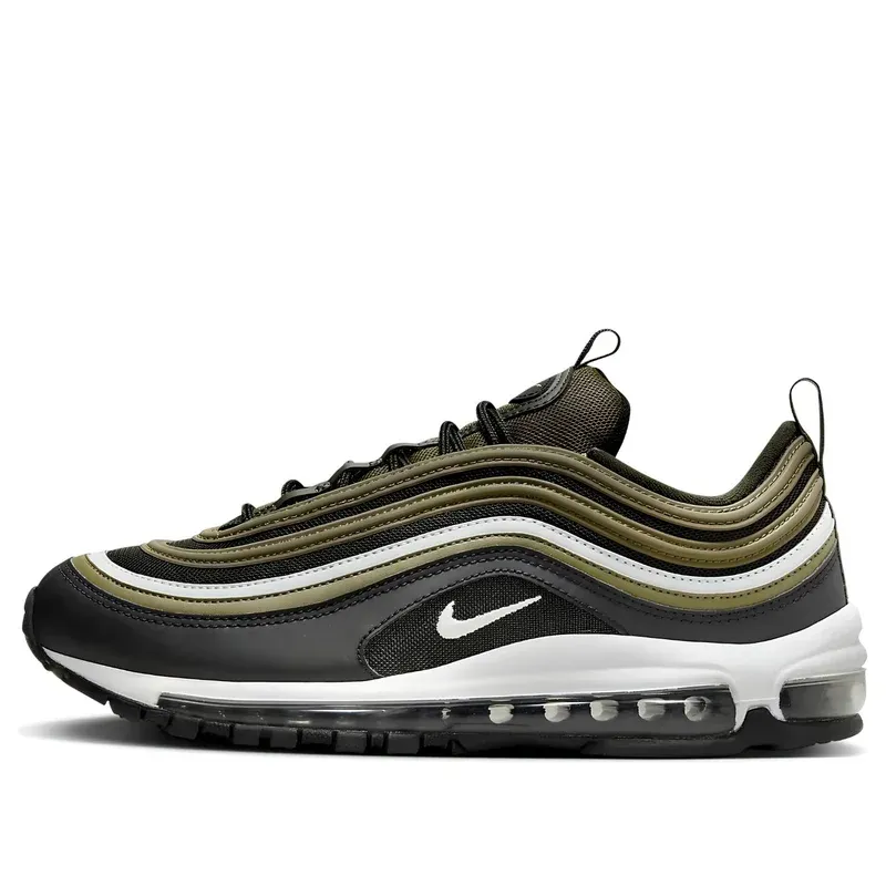 Nike Air Max 97 Medium Olive Sequoia u kombinaciji crne i zelene boje — bočni pogled