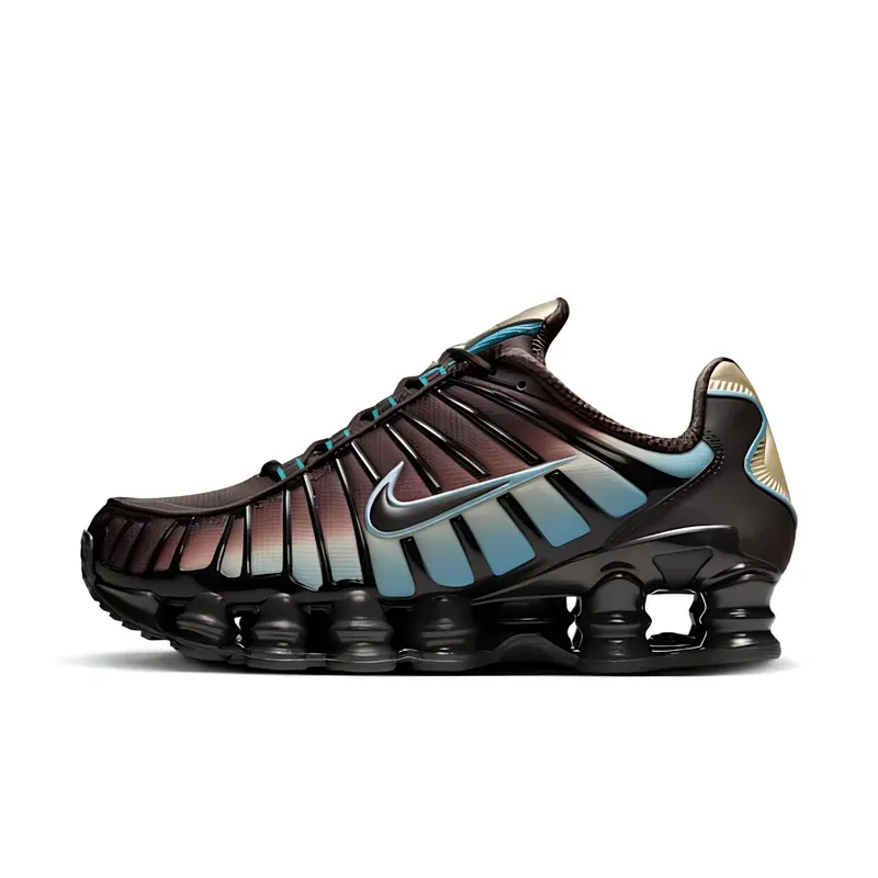 Nike Shox TL Velvet Brown Denim Turquoise u kombinaciji braon i plave boje — bočni pogled